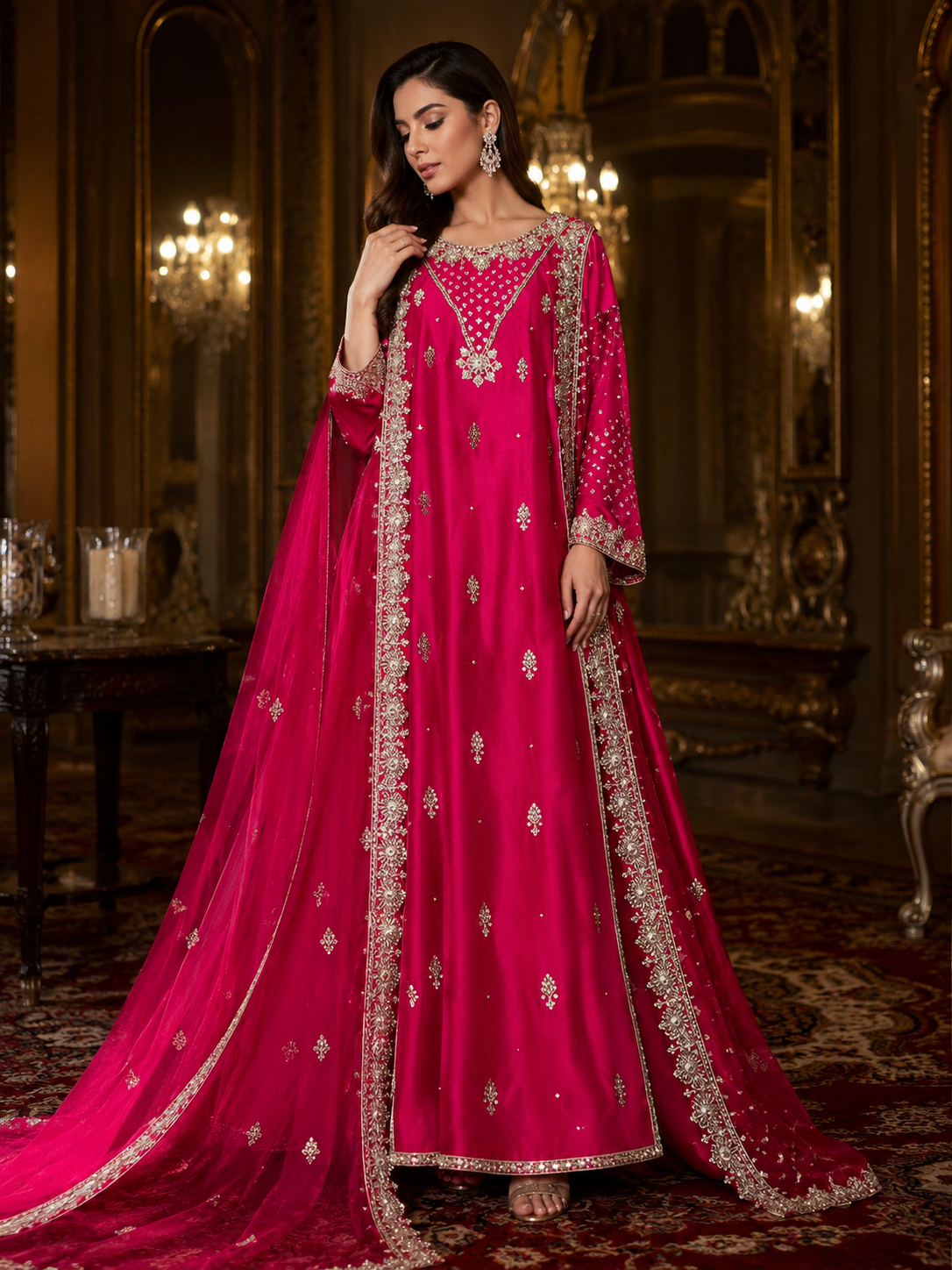 Title: Regal Fuchsia Embroidered Anarkali