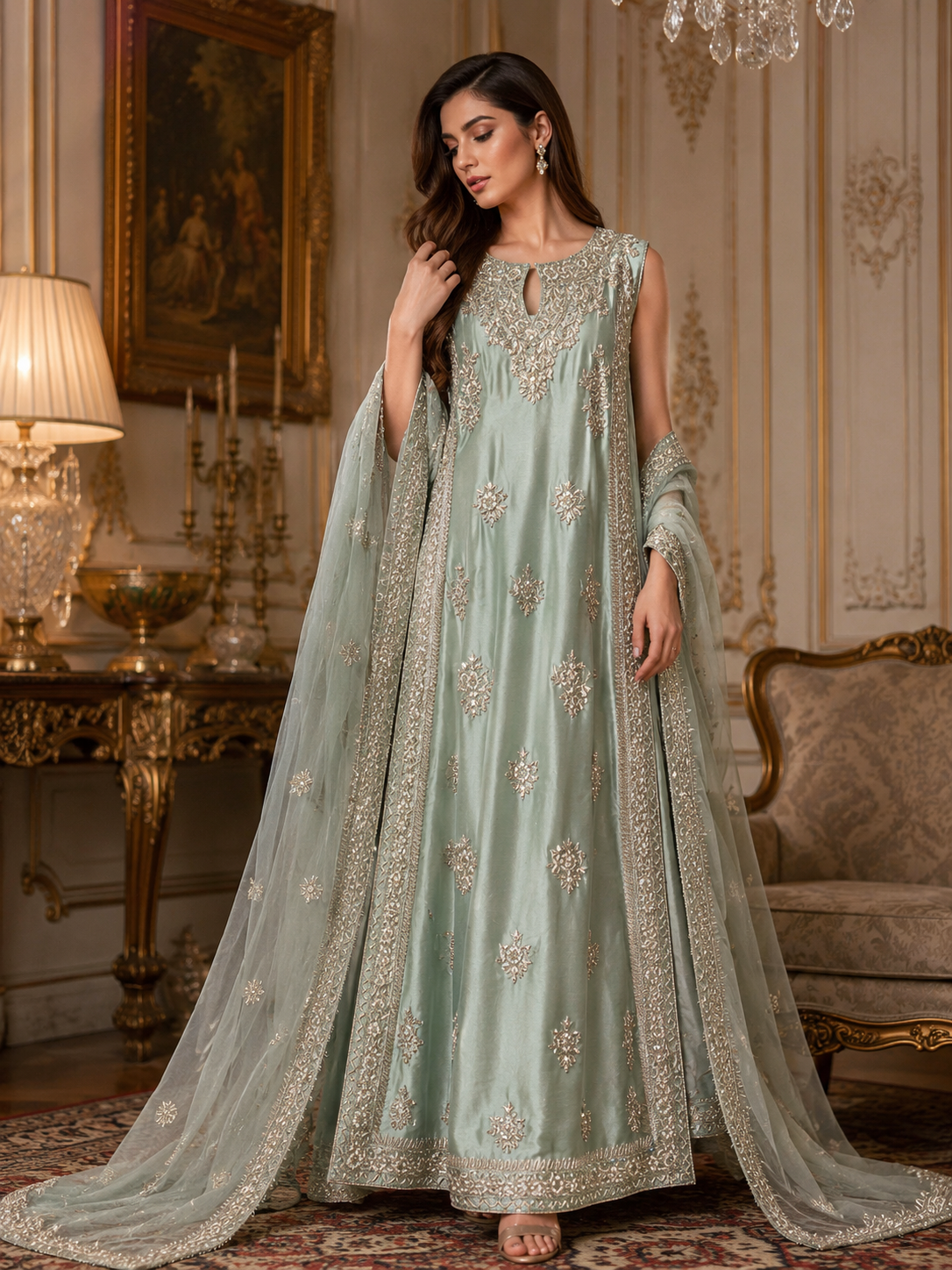 Title: Mint Elegance Embroidered Anarkali