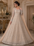Champagne Silver Majesty – Heavily Embroidered Bridal Gown