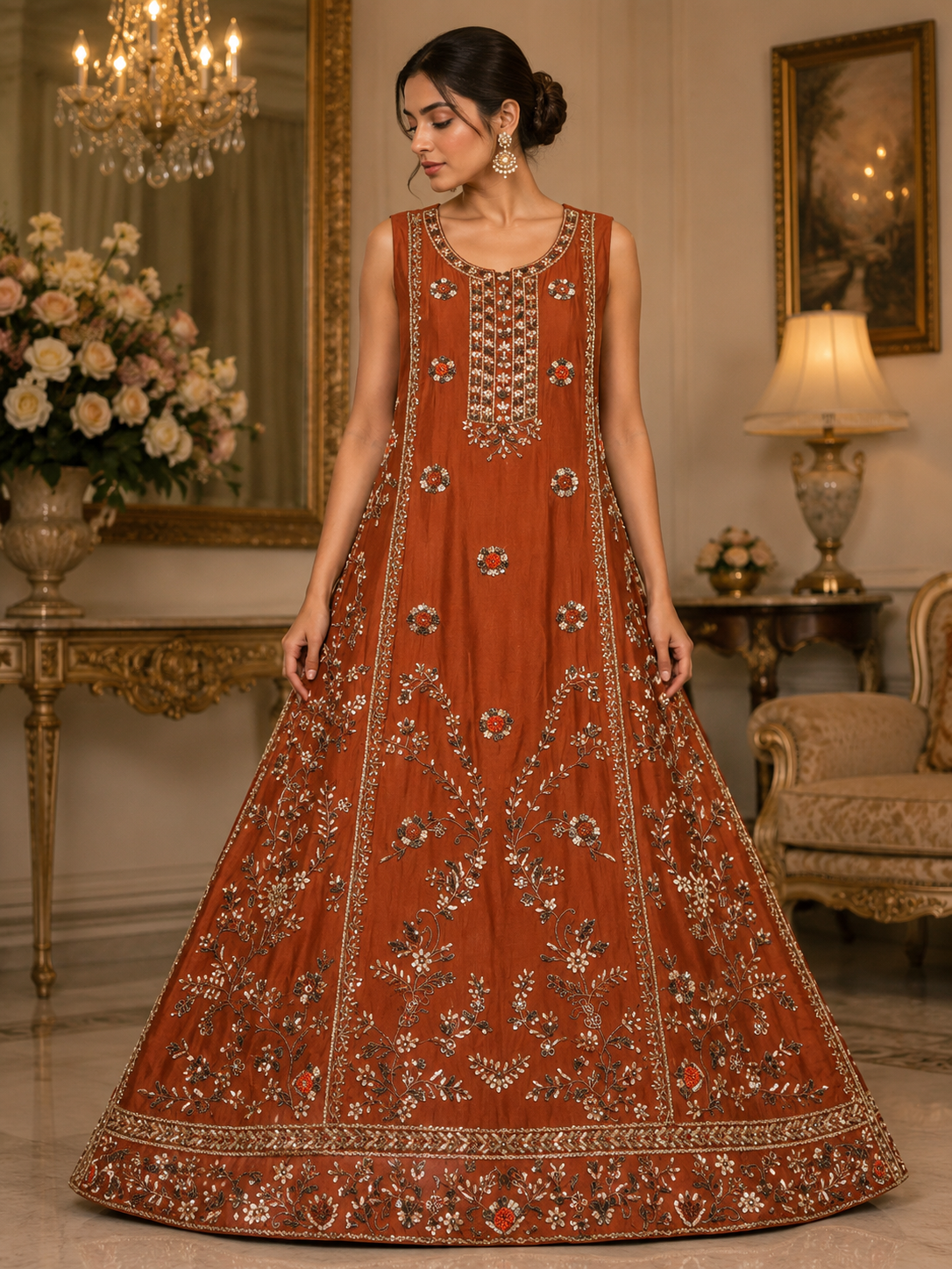 Rustic Rust Royale – Embroidered Festive Anarkali