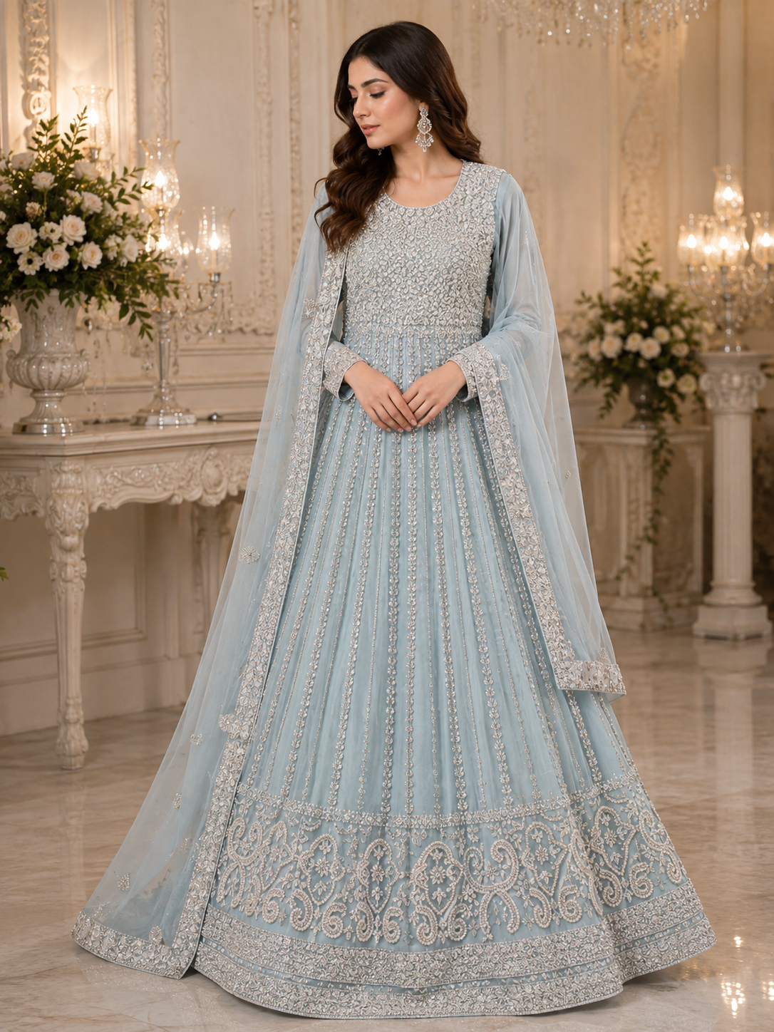 Icy Blue Silver Royale – Embroidered Bridal Anarkali