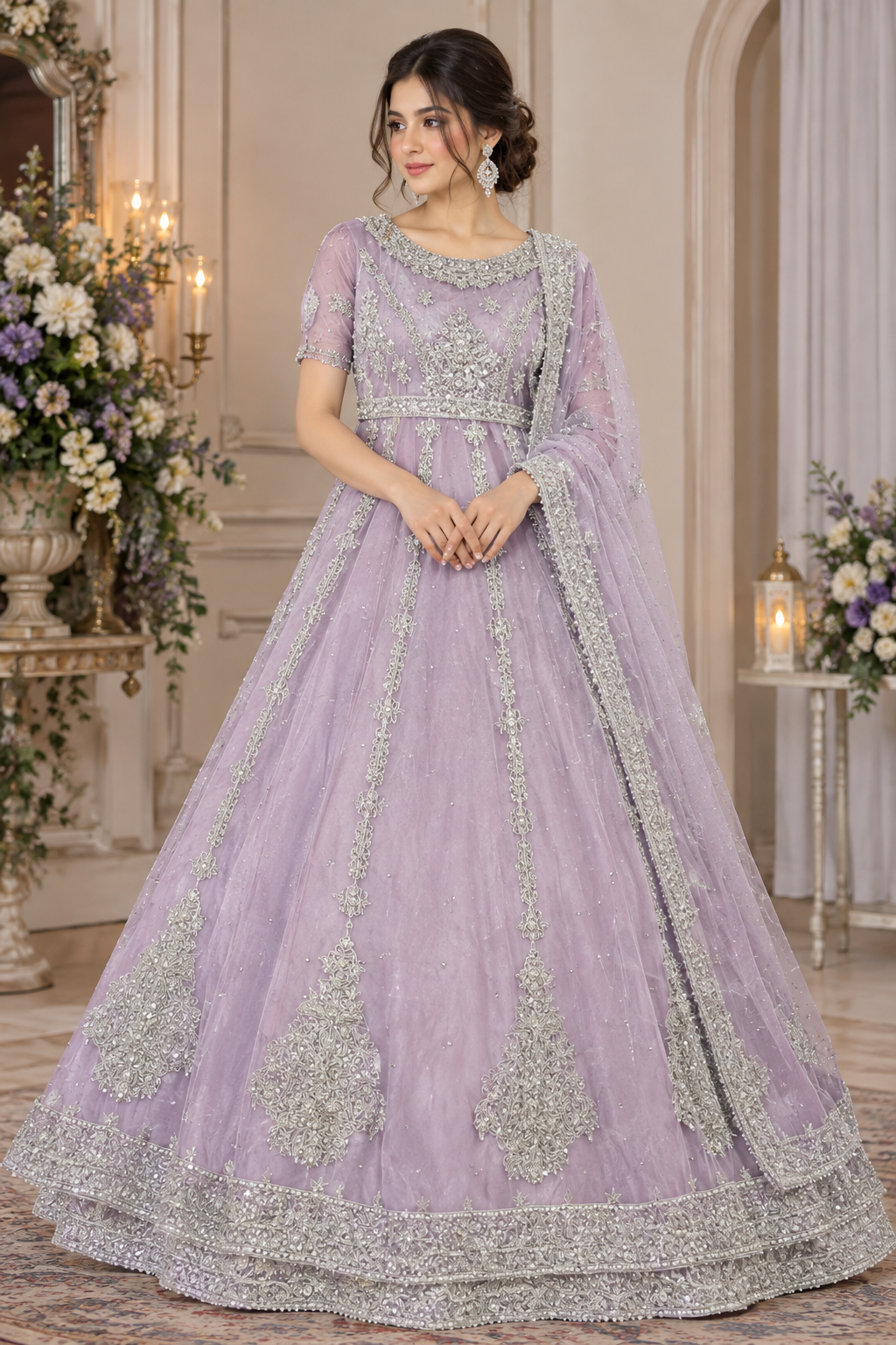 Lavender Silver Royale – Embroidered Luxury Bridal Maxi