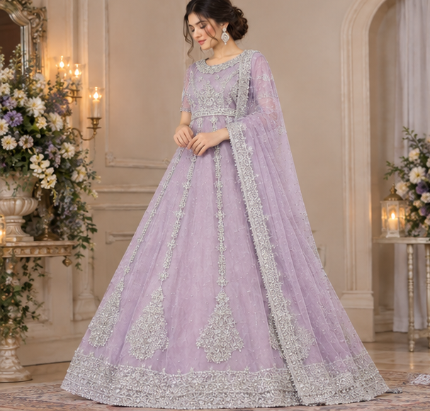 Lavender Silver Royale – Embroidered Luxury Bridal Maxi