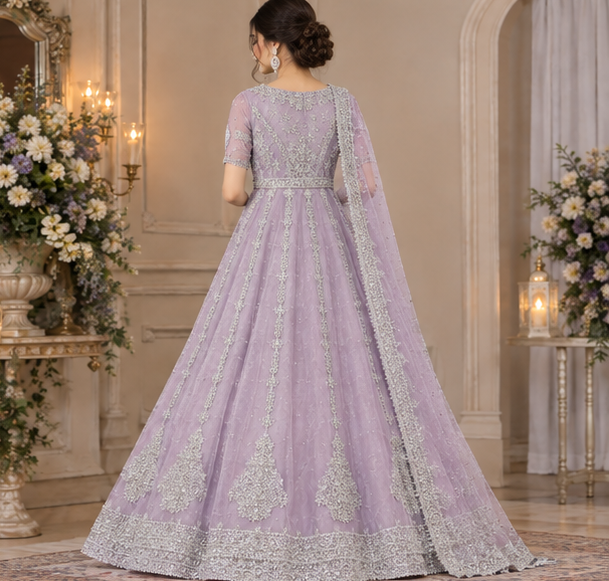 Lavender Silver Royale – Embroidered Luxury Bridal Maxi